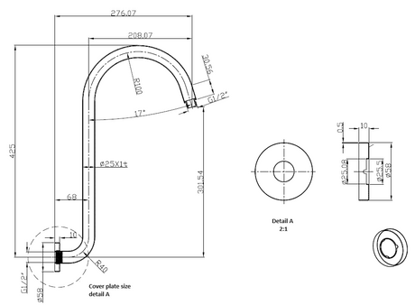 Clasico Gooseneck Shower Arm Drawing