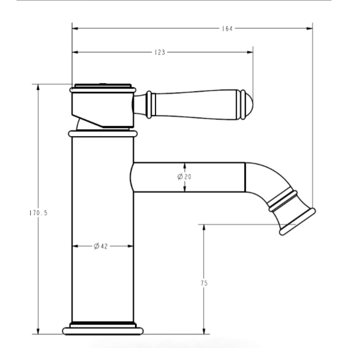 Clasico New Basin Mixer-Ceramic Handles Drawing