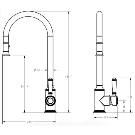 Clasico Pull-out Sink Mixer - Brass Handle Drawing