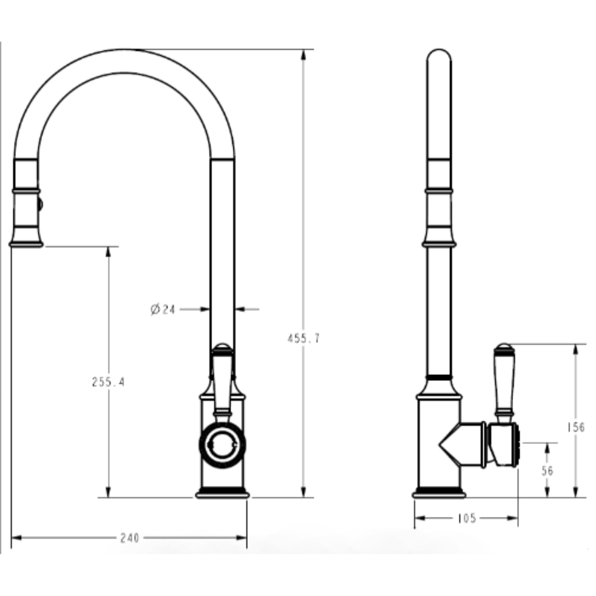 Clasico Pull-out Sink Mixer - Ceramic Handle Drawing
