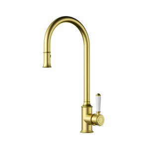 Clasico Pull-out Sink Mixer - Ceramic Handle Brushed Gold