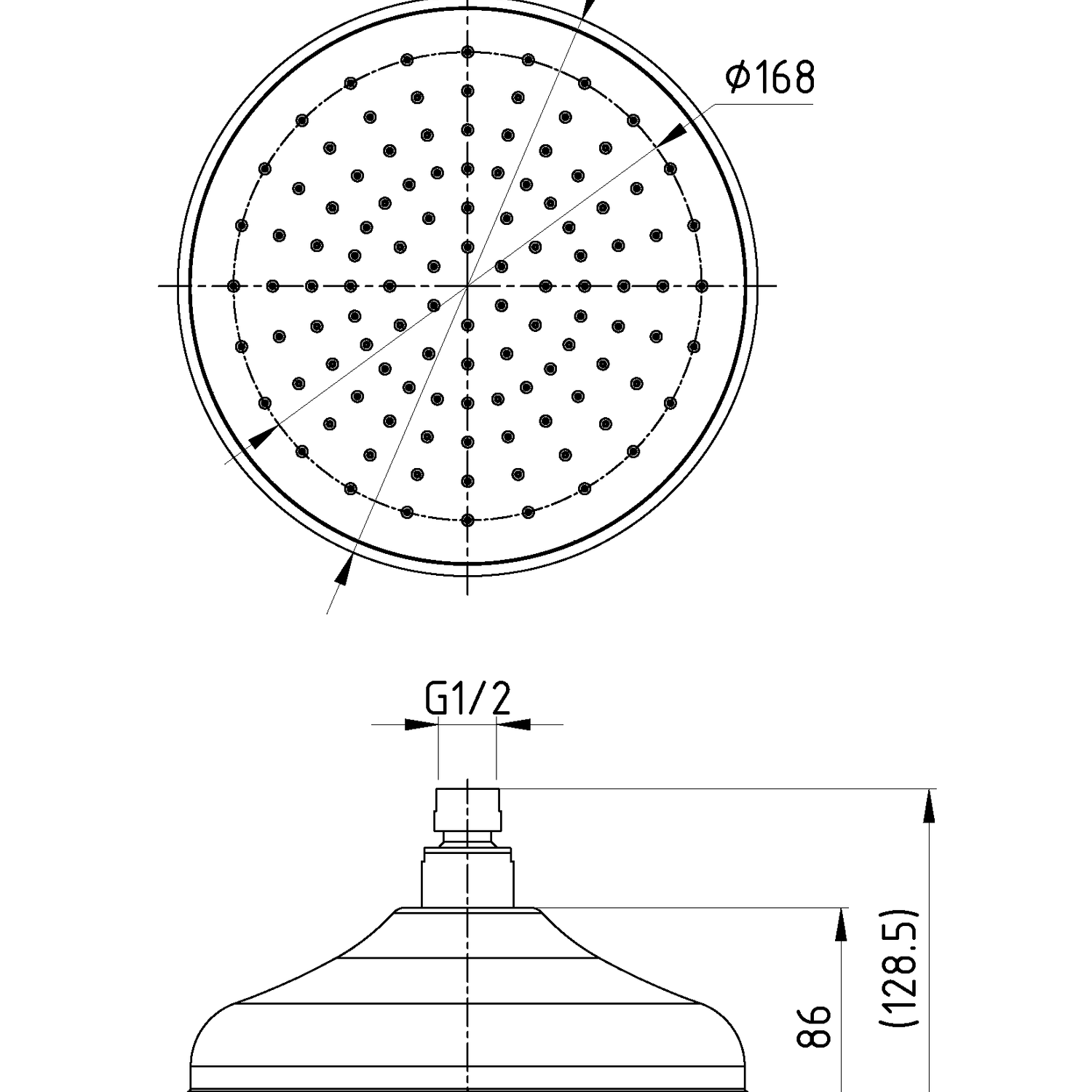 Clasico Shower Head Round 220mm Drawing