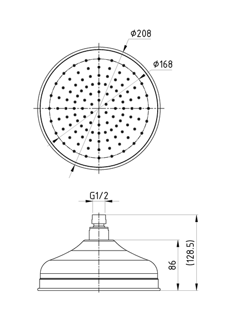 Clasico Shower Head Round 220mm Drawing