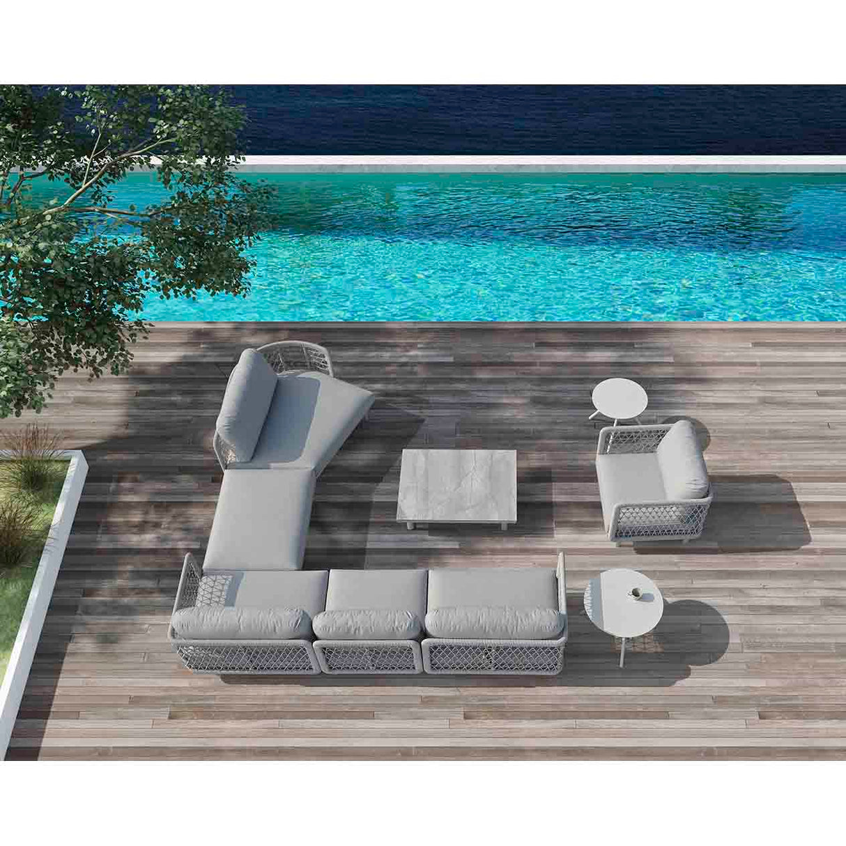 Colwood Outdoor Rope End Chair with Left Arm in Light Grey