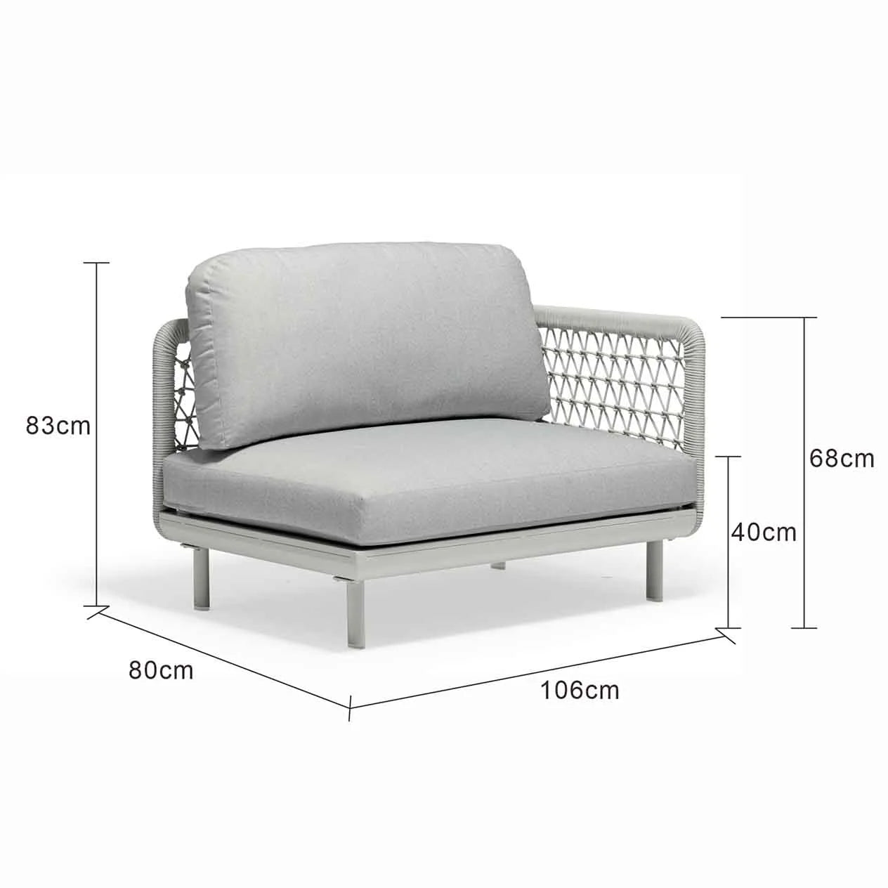 Colwood Outdoor Rope End Chair with Left Arm in Light Grey