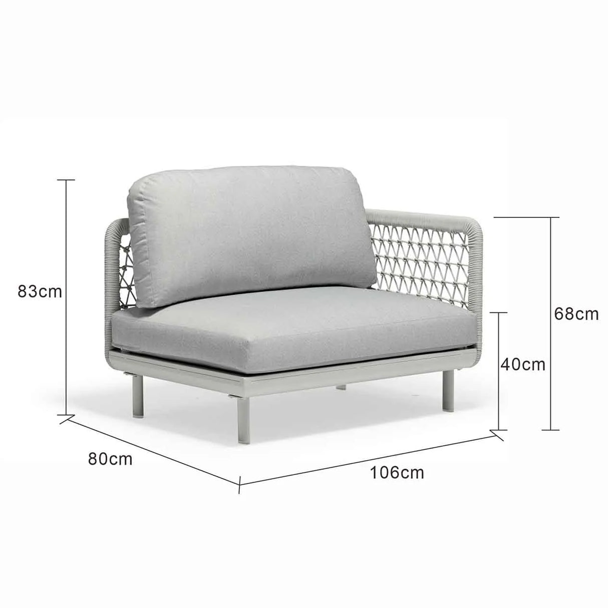 Colwood Outdoor Rope End Chair with Left Arm in Light Grey