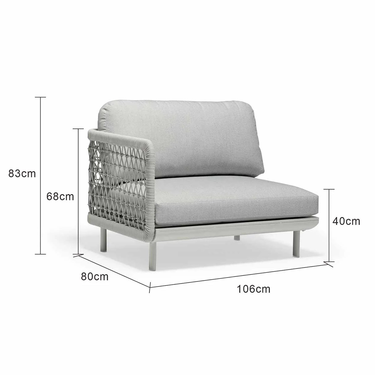 Colwood Outdoor Rope End Chair with Right Arm in Light Grey