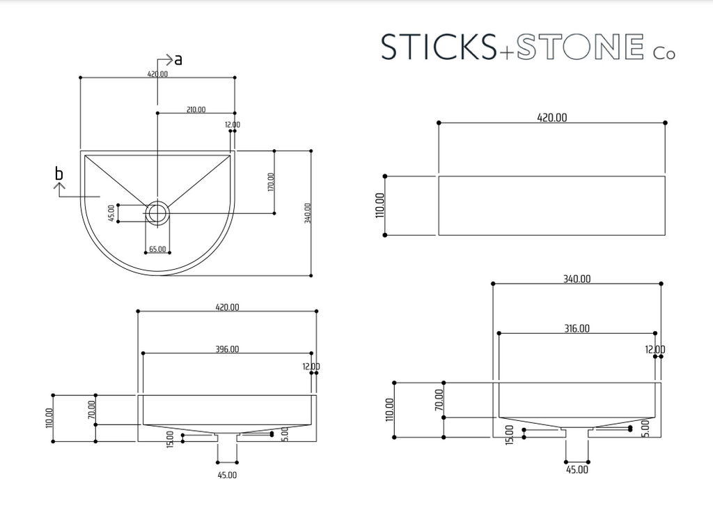 Sticks & Stone Concrete Polished Half Moon Basin