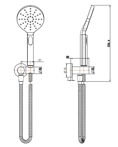 Cora Round Hand Shower On Wall Outlet Bracket Drawing