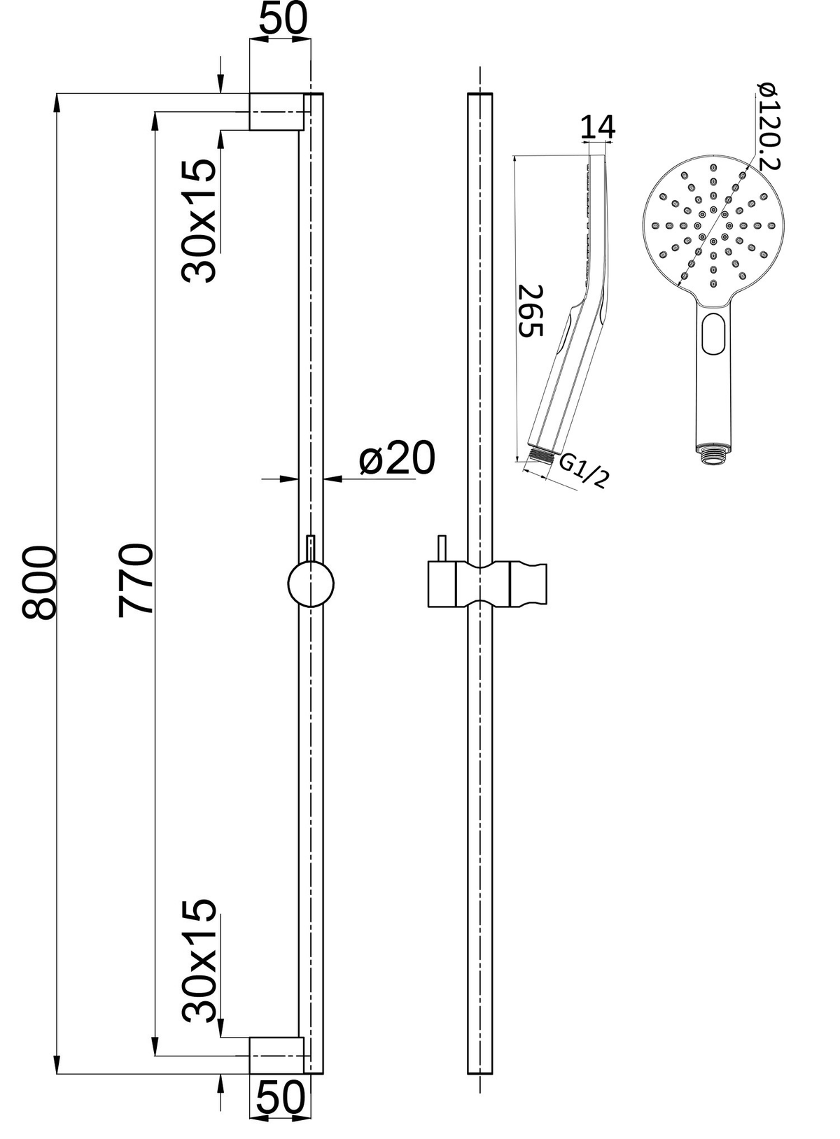Cora Round Sliding Shower Set   Drawing