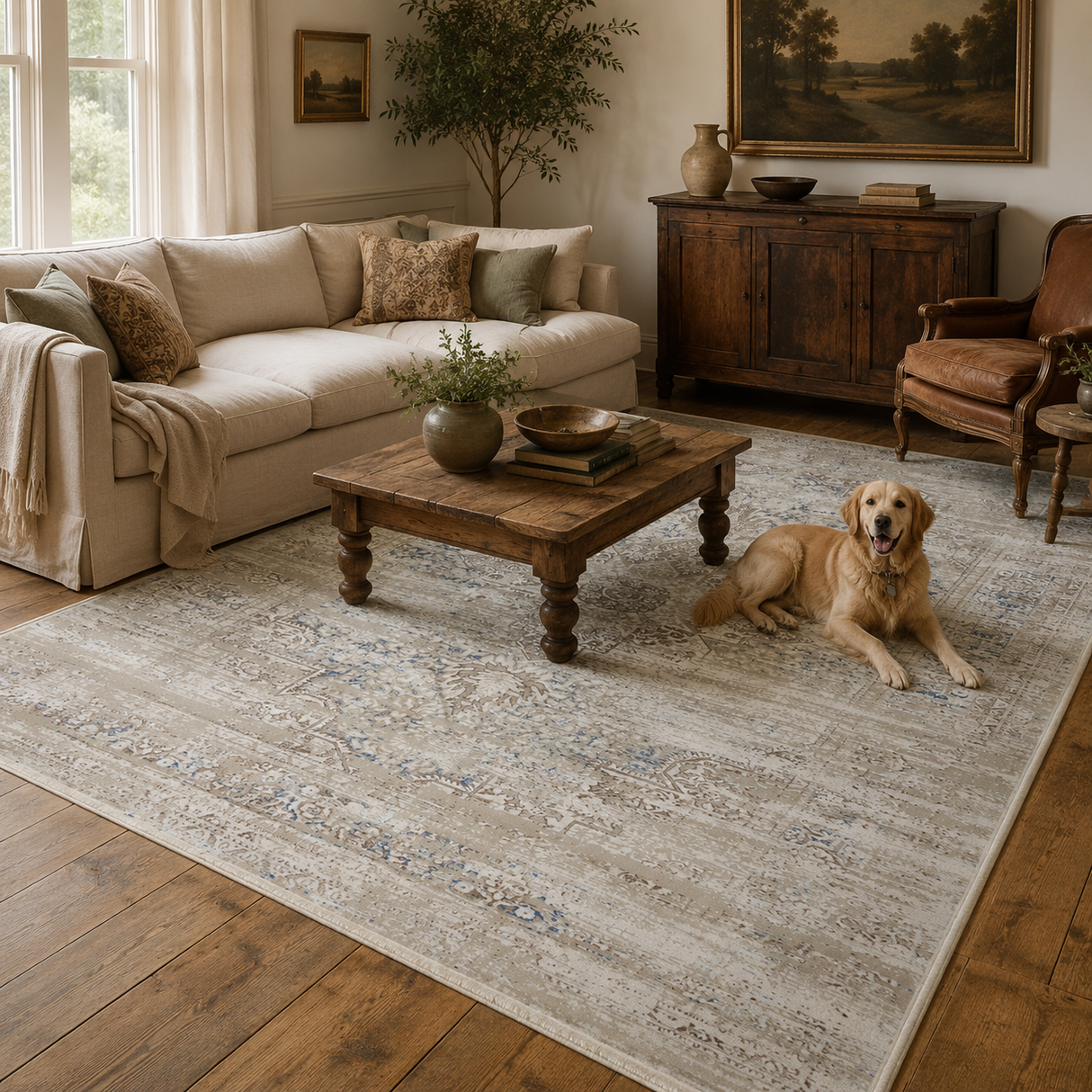 Cordelia Medalion Beige Blue Rug