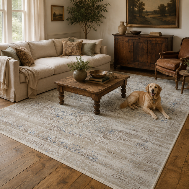 Cordelia Medalion Beige Blue Rug