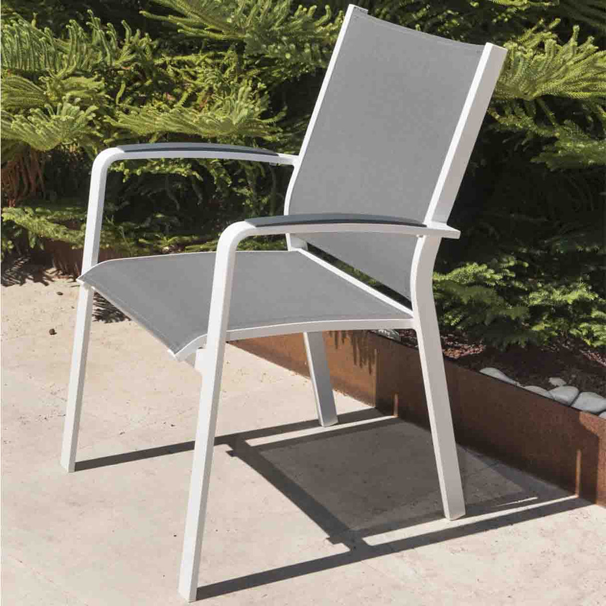 Cosmo Outdoor Aluminium Dining Chair with Cast Aluminium Arm in Charcoal/White