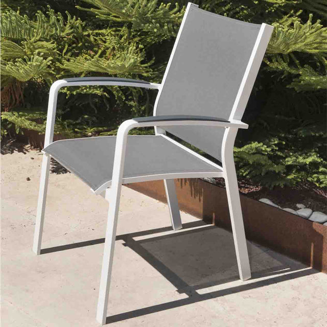 Cosmo Outdoor Aluminium Dining Chair with Cast Aluminium Arm in Charcoal/White