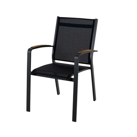 Cosmo Outdoor Aluminium Dining Chair with Teak Arm in Charcoal/White