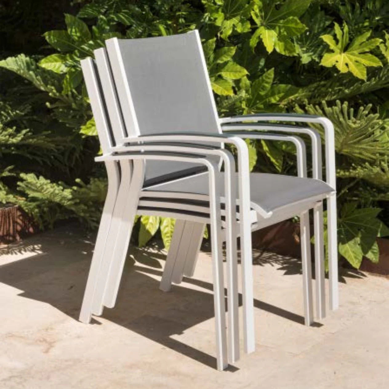 Cosmo Outdoor Aluminium Dining Chair with Teak Arm in Charcoal/White