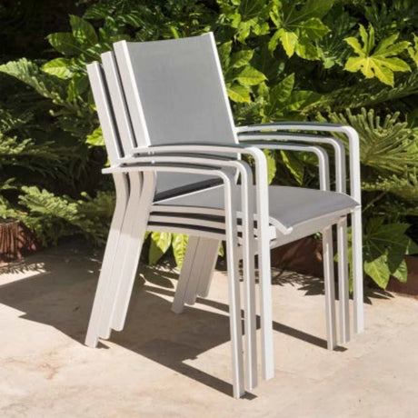 Cosmo Outdoor Aluminium Dining Chair with Teak Arm in Charcoal/White