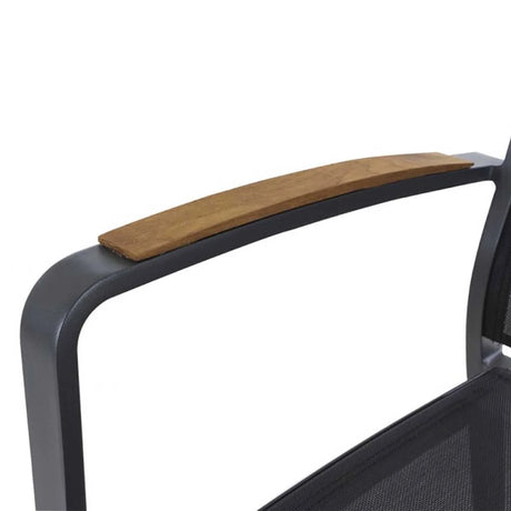 Cosmo Outdoor Aluminium Dining Chair with Teak Arm in Charcoal/White