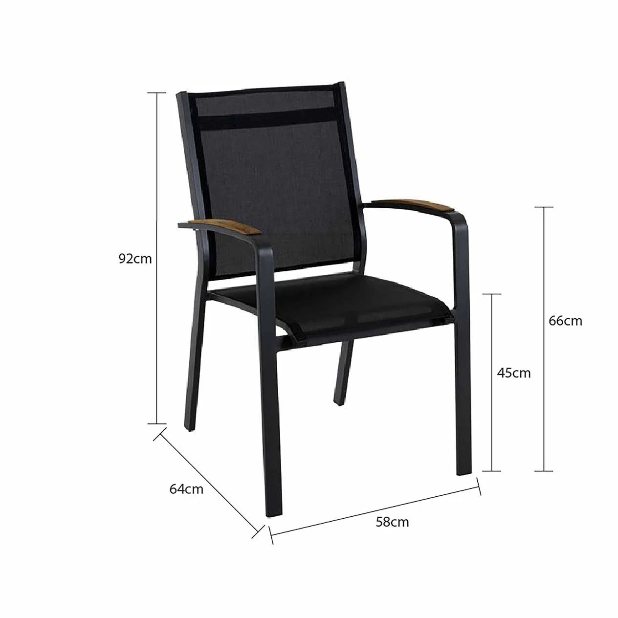 Cosmo Outdoor Aluminium Dining Chair with Teak Arm in Charcoal/White