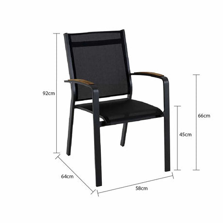 Cosmo Outdoor Aluminium Dining Chair with Teak Arm in Charcoal/White