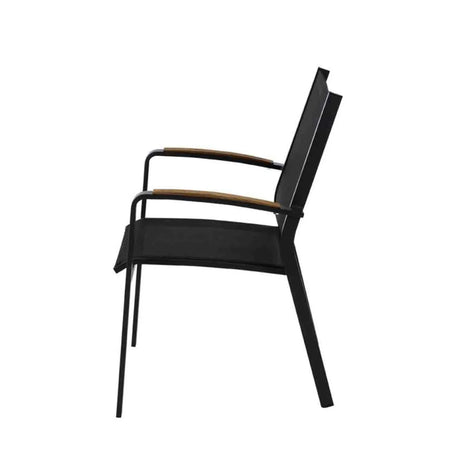 Cosmo Outdoor Aluminium Dining Chair with Teak Arm in Charcoal/White