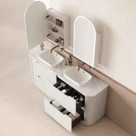 Curva Floor Standing Vanity-Fluted Curved-Matte White - 03