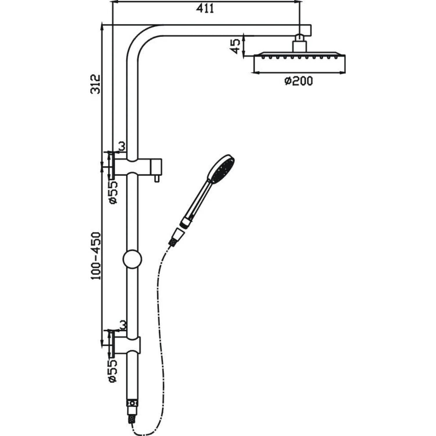Cuter Shower System With Rail