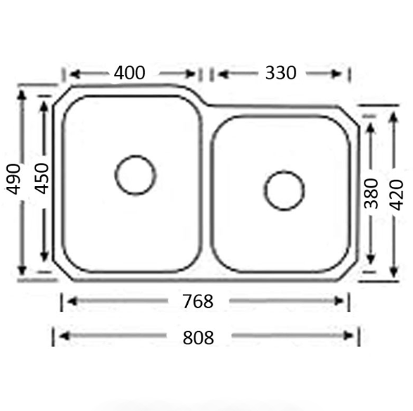 Cora Double Bowl Undermount Sink 808 x 490mm (Chrome)