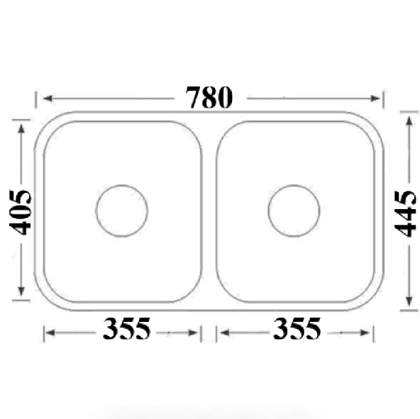 Cora Double Bowl Undermount Sink 780 x 445mm (Chrome)
