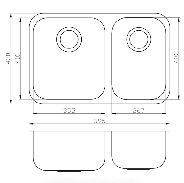 Cora Double Bowl Undermount Sink 695 x 450mm (Chrome)