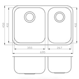 Cora Double Bowl Undermount Sink 695 x 450mm (Chrome)