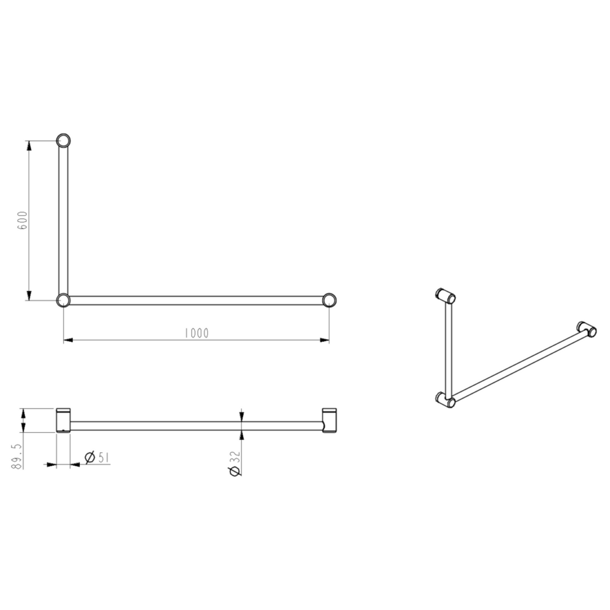 Mica Care - 90 Degree – 600x1000mm- Grab Rail