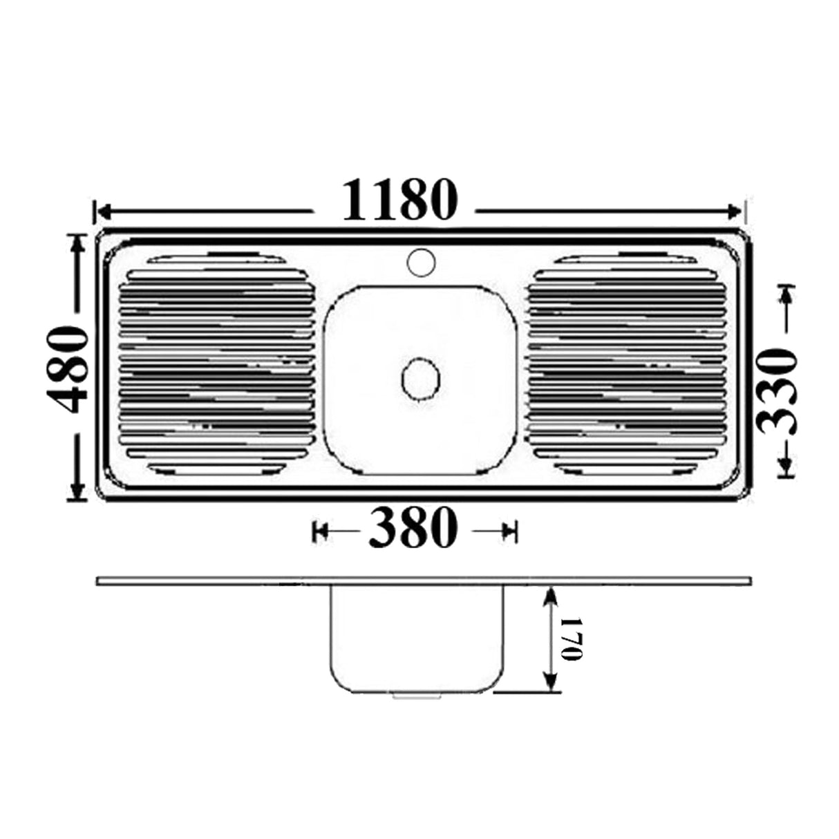 Single Bowl & Double Drainer 1180x480x170mm (Chrome)