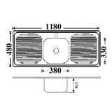 Single Bowl & Double Drainer 1180x480x170mm (Chrome)