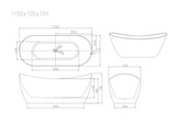 Opal White Freestanding Bathtub 1700mm - Overflow