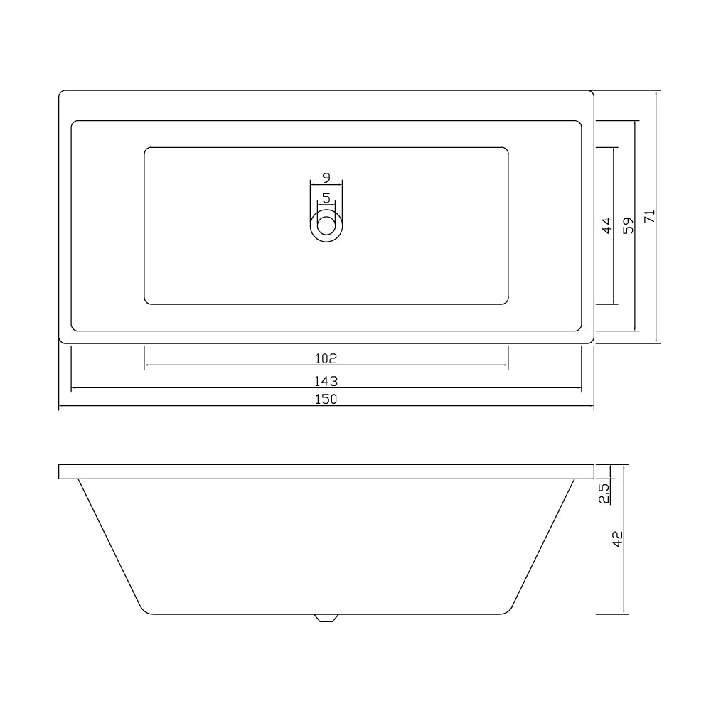 Dunton Insert Bathtub with Non-Overflow (Gloss White) (1500/1700mm)-Clearance