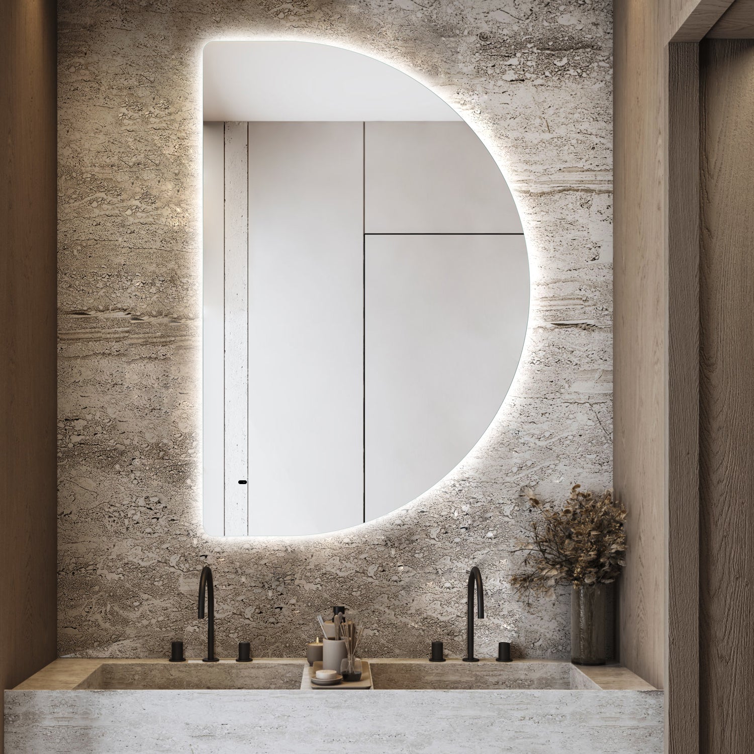 DUNE Backlit LED Half Moon Frameless Mirror 1500/1200/1000mm