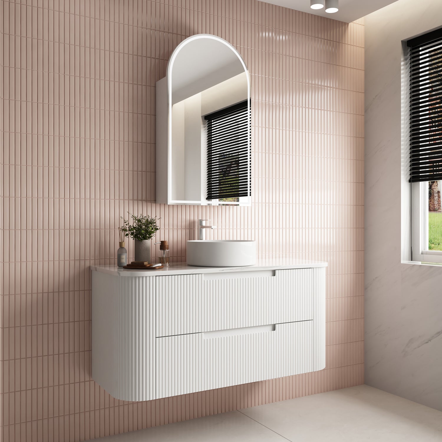 CURVA Wall Hung Fluted Curved Vanity Matte White (All Sizes)