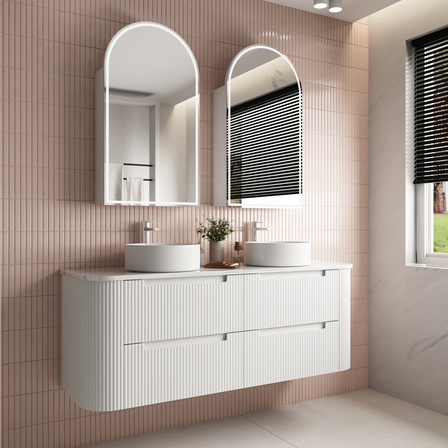 CURVA Wall Hung Fluted Curved Vanity Matte White (All Sizes)
