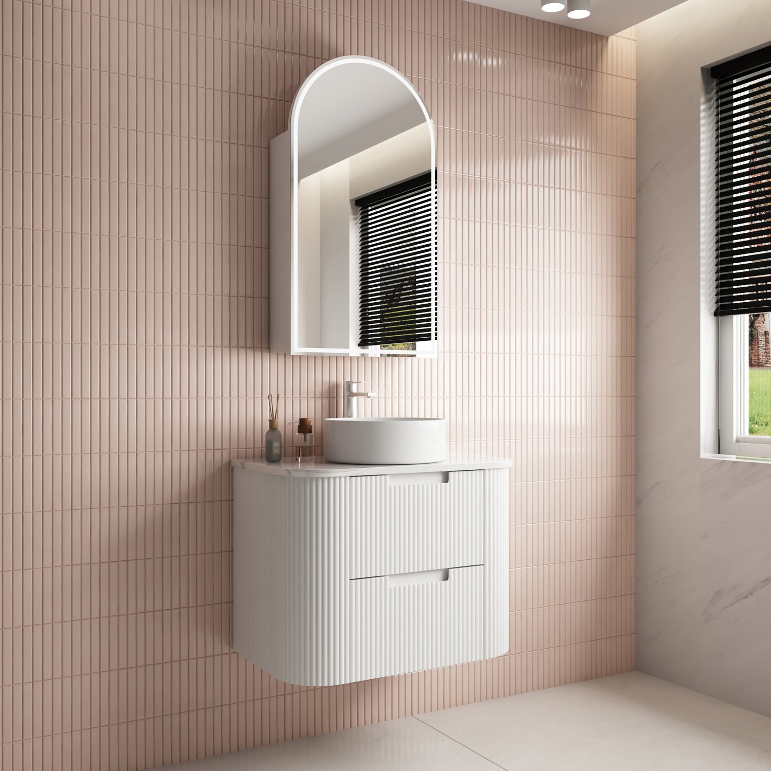 CURVA Wall Hung Fluted Curved Vanity Matte White (All Sizes)