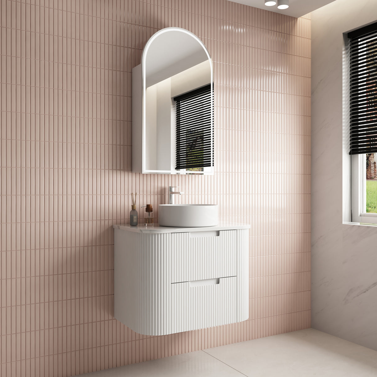 CURVA Wall Hung Fluted Curved Vanity Matte White (All Sizes)