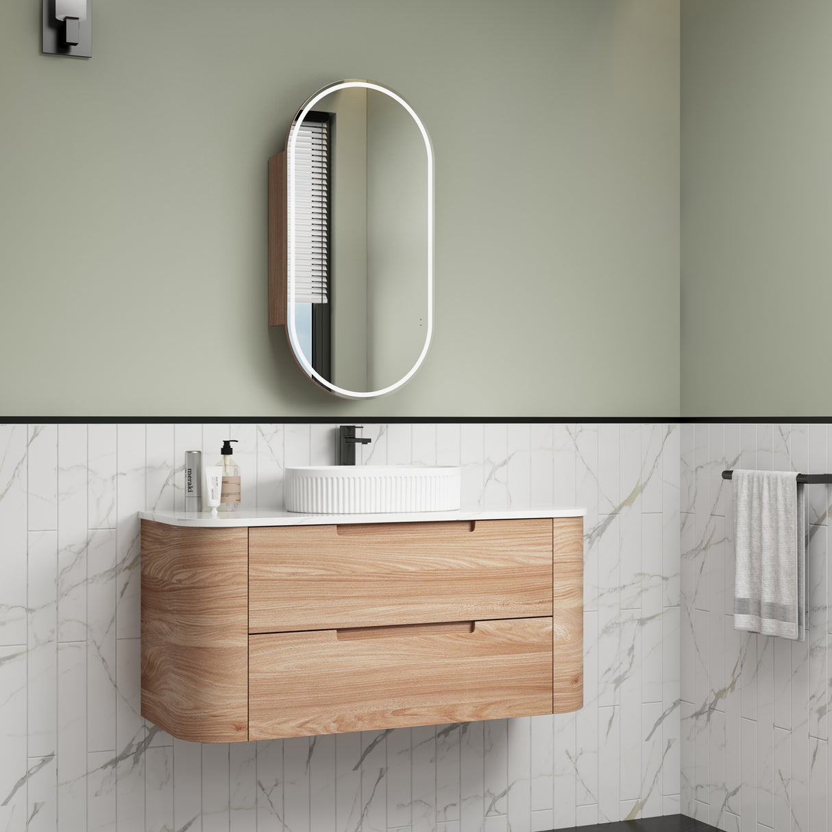 Briony Wall Hung Curve Vanity Mia Oak (All Size)