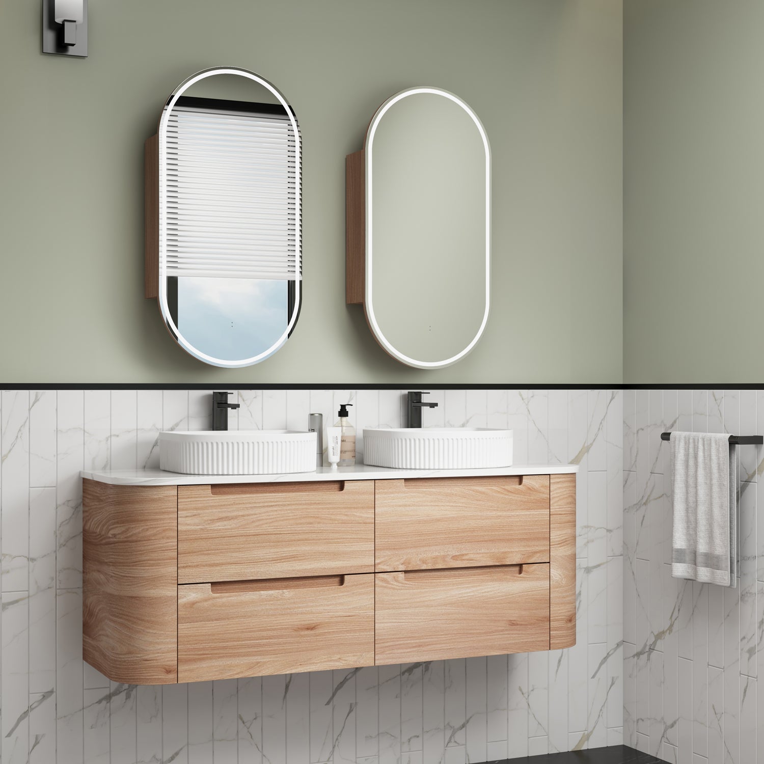Briony Wall Hung Curve Vanity Mia Oak (All Size)