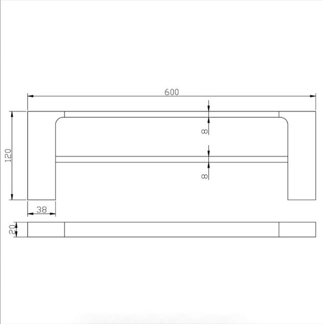 Eden Double Towel Rail 600 mm - Technical Drawing