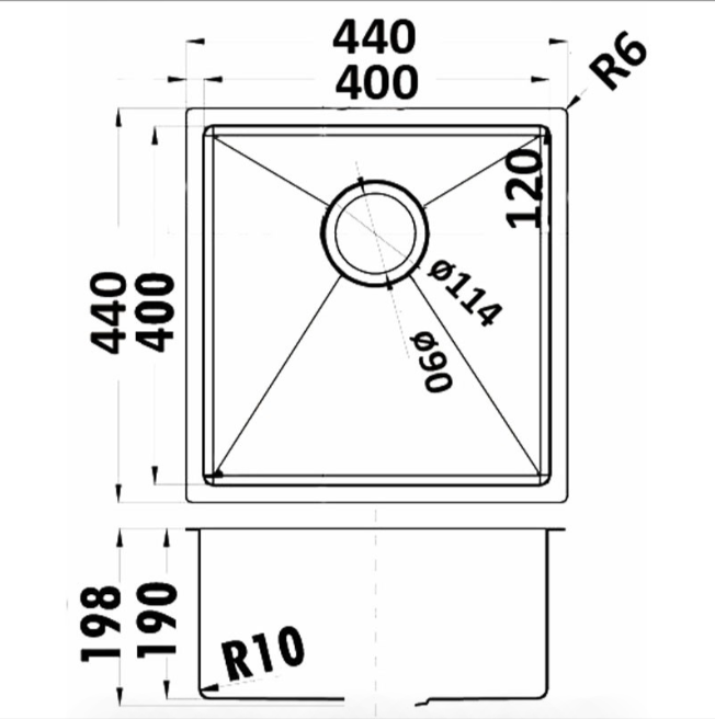 Eden Above / Undermount R10 440 x 440 x 200mm (Chrome)