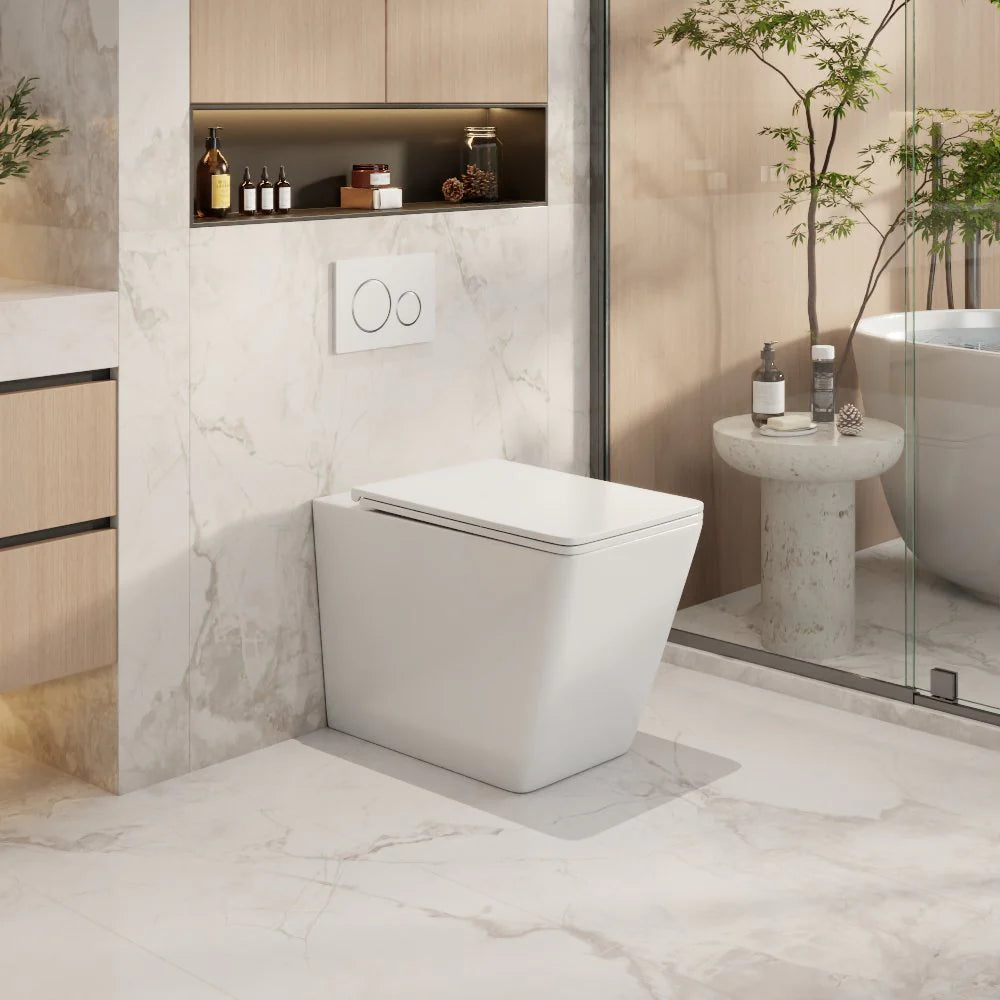 Enox99 Rimless Wall Faced Floor Toilet Pan (Gloss White)