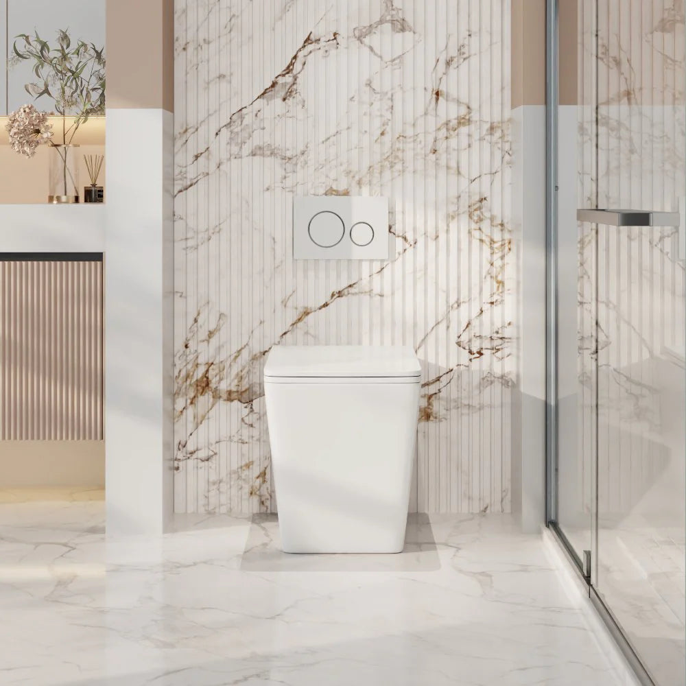 Enox99 Rimless Wall Faced Floor Toilet Pan (Gloss White)