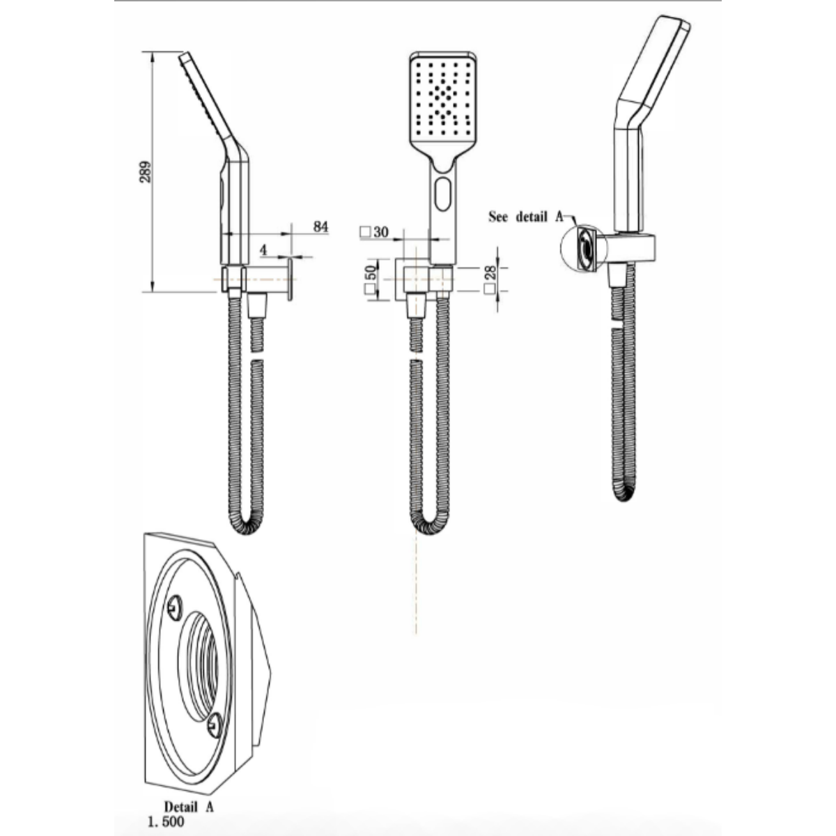 Eden Handshower On Wall Outlet Bracket Drawing