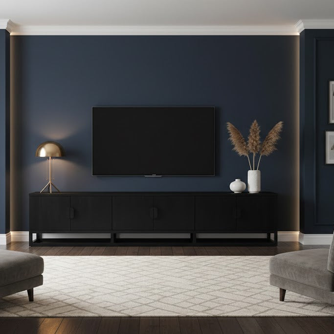 Eden Teak Wood Entertainment Unit - Black - 3m
