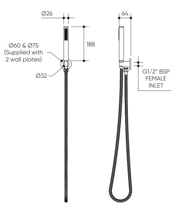 Elanna Baton Hand Shower on Fixed Elbow 60/75 drawing